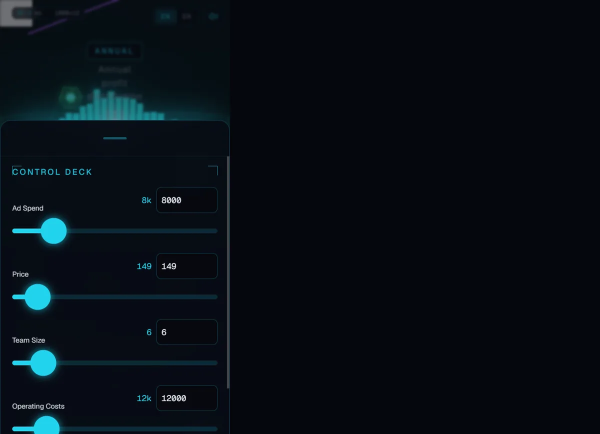 Mobilni Control Deck drawer - isti slajderi i presetovi kao na desktopu.