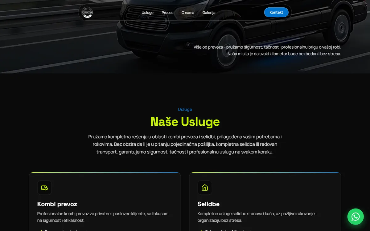 Service cards for transport, moves, express, and loading help.